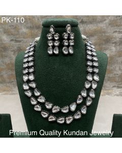 Premium Quality Jewelry Oxidised Plated Kundan Stone Choker Necklace Set With Earrings