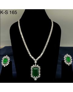 Premium Quality Pure Brass Real American Diamond Silver Pendant Set.