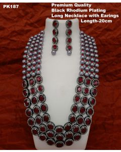 Premium Quality Black Rhodium Plating Kundan Long set With Shell Pearls , Necklace & earrings  