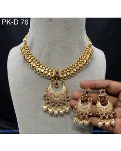 Buy Antique Half Moon Pure Gold Brass Single Stone Necklace With Earrings Woman Jewelry Set