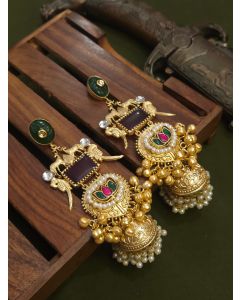 Buy Fusion Brass Gold Plated Multi Stone Handmade Ghungroo Jhumka 