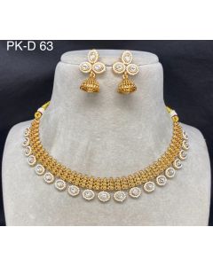 Buy Gold Plated Brass Choker necklace set With earrings For Womens Featuring Polki & Pearls