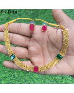 Ruby With Emerald Woman Jewelry Set Beautiful Matte Finish Gold Plated Necklace