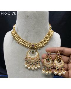 Buy Antique Half Moon Pure Gold Brass Multi Stone Necklace With Earrings Woman Jewelry Set