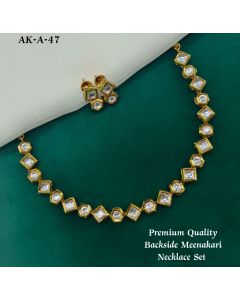 Premium Quality Meenakari Gold Plated Kundan Jewelry Necklace Set For Women With Earrings 