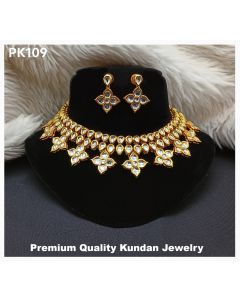 Premium Quality Jewelry Gold Plated Kundan Stone Choker Necklace Set With Earrings