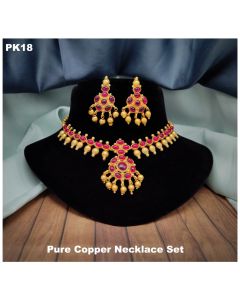 Pure Copper Matt Finishing Ruby Stone Necklace Set Designer Wedding jewelry set.