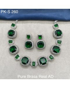 Beautiful Emerald & American Diamond Silver Antique Women Jewelry Necklace Set 