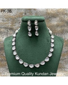 Premium Quality Jewelry Oxidised Plated Kundan Stone Choker Necklace Set With Earrings