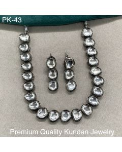 Premium Quality Jewelry Oxidised Plated Kundan Stone Choker Necklace Set With Earrings