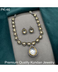 Buy Latest Stylish Dual Tone Rhodium Plating Kundan & CZ Stone Studded Handcrafted Necklace With Earrings Jewellery Set for womens