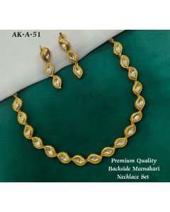 Premium Quality Backside Meenakari Gold Plated Kundan Jewelry Necklace Set For Women With Earrings 