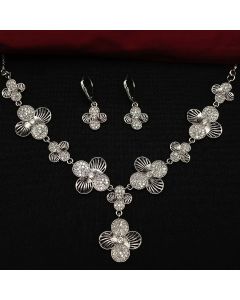Premium Quality Silver American Diamond Stone Necklace Set With Matching Earrings.