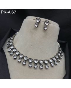 Premium Quality Jewelry Oxidised Plated Kundan Stone Choker Necklace Set With Earrings