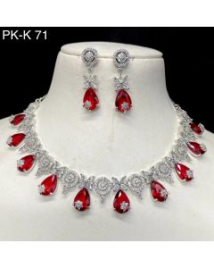 Designer Silver Plated American Diamond Choker Necklace Women & Girls Jewelry set  