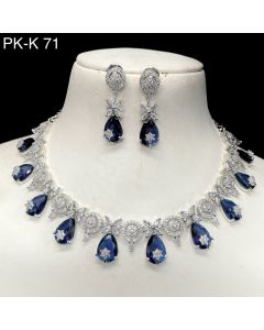 Blue Sapphire With American Diamond Silver Plated Necklace Choker jewelry Set 