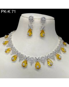 Everlasting Quality Jewelry Silver Plated American Diamond Necklace Set With Earrings 