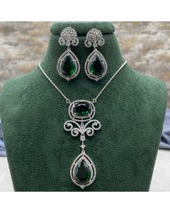 Pure Brass AD Jewelry necklace Silver Plated Women Necklace Set.