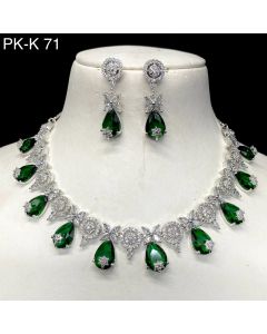 Everlasting Quality Jewelry Silver Plated American Diamond Necklace Set With Earrings 