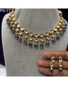 Buy Fashion jewelry Gold Plated Polki Kundan Stone And Beads Necklace Set 