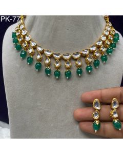 Buy Fashion jewelry Gold Plated Polki Kundan Stone And Beads Necklace Set 