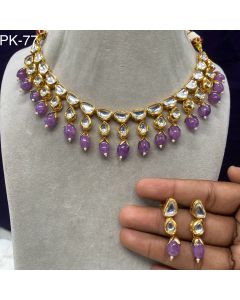 Buy Fashion jewelry Gold Plated Polki Kundan Stone And Beads Necklace Set 