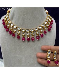 Buy Fashion jewelry Gold Plated Polki Kundan Stone And Beads Necklace Set 