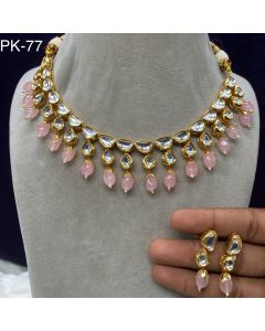 Buy Fashion jewelry Gold Plated Polki Kundan Stone And Beads Necklace Set 