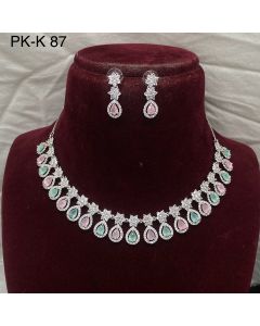 Premium Quality Multi Stone Silver Plated Ad Wedding Necklace Chain Women Jewelry Set 