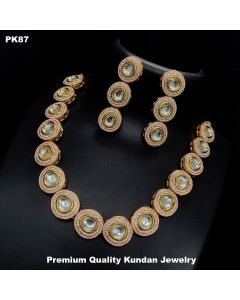 Premium Quality Gold Plated AD Choker Kundan Wedding Necklace Jewelry Set 