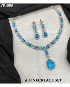 AD Jewelry necklace set Topaz Stone Silver Plated Indian Women Necklace Set.