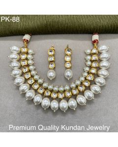 Designer Gold Plated Pearl Kundan Stone Studded Traditional Brass Necklace Set 