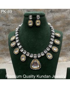 Buy Latest Stylish Dual Tone Rhodium Plating Kundan & CZ Stone Studded Handcrafted Necklace With Earrings Jewellery Set for womens