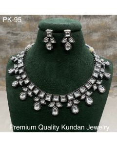 Premium Quality Jewelry Oxidised Plated Kundan Stone Choker Necklace Set With Earrings