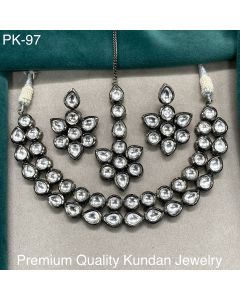 Premium Quality Jewelry Oxidised Plated Kundan Stone Choker Necklace Set With Earrings & Maangtika