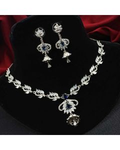Premium Quality AD Jewelry necklace set Silver Plated Indian Women Necklace Set.