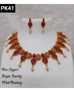 Designer Pure Copper Matt Finishing Ruby Necklace Set Wedding jewelry