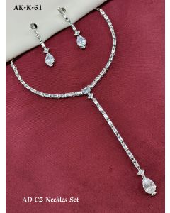 Buy Fashion AD CZ Silver Brass Necklace Set Party Wear Women & Girls Jewelry Set 
