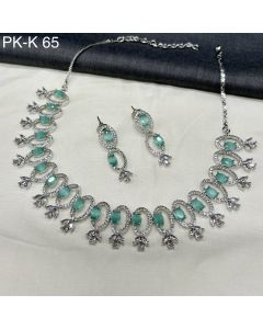 Designer Light BlueDrop American Diamond Rodium Plated Necklace / Earrings For Women