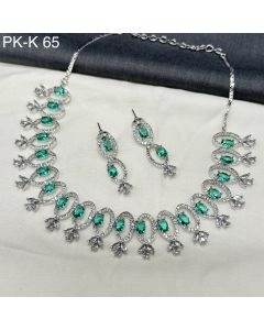 Designer Green Drop American Diamond Rodium Plated Necklace / earrings For Women