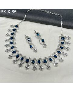 Designer Blue Drop American Diamond Rodium Plated Necklace / earrings For Women