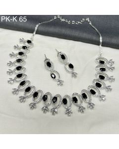 Designer Black Drop American Diamond Rodium Plated Necklace / earrings For Women