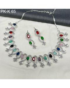 Designer Multi Drop American Diamond Rodium Plated Necklace / Earrings For Women