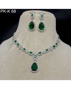 Stunning Green Drop American Diamond / CZ Finish Pendant Set For Womens