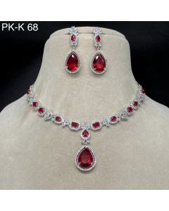 Stunning Red Drop American Diamond / CZ Finish Pendant Set For Womens