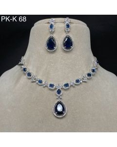 Stunning Blue Drop American Diamond / CZ Finish Pendant Set For Womens