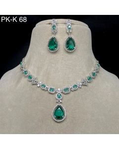 Stunning Green Drop American Diamond / CZ Finish Pendant Set For Womens