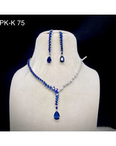 Pure Silver& Blue  American diamond Crystal Necklace Earrings Set Jewelry Set Choker Necklace.