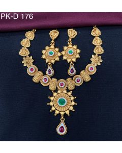 Ethnic Alloy Gold Plated Beautiful Necklace Set With Emerald Stone 