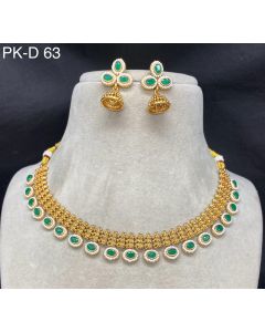 Buy Gold Plated Brass Choker necklace set With earrings For Womens Featuring Pearls